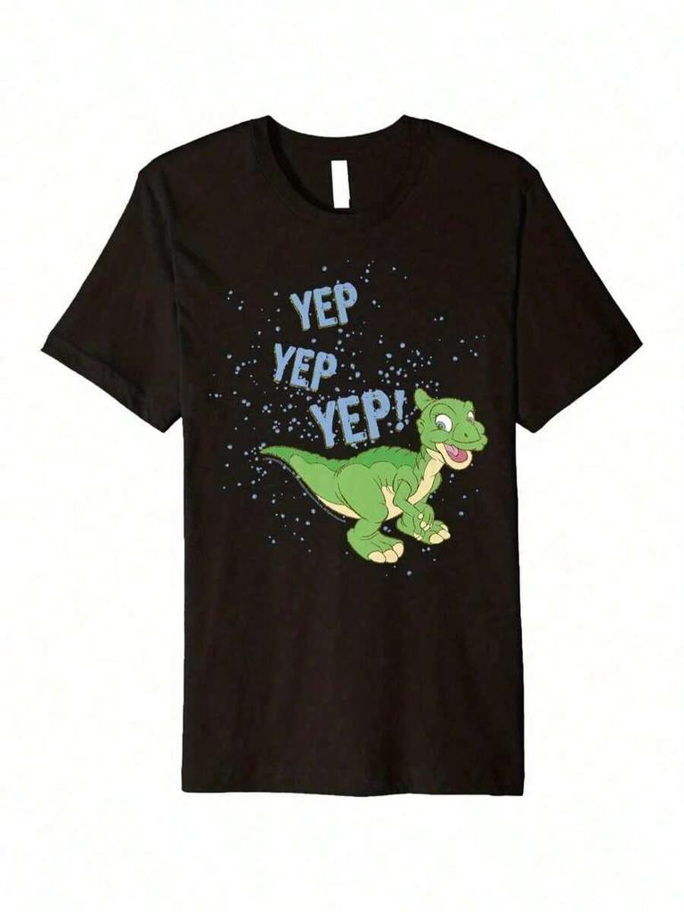 Land Before Time Ducky Yep Yep Graphic TShirt Cotton Black With Blue Text Casual Loose
