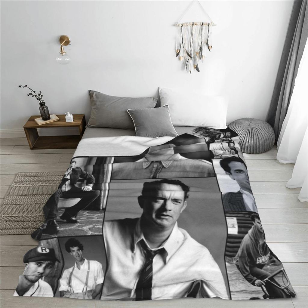 T-Tom Hanks Po Collage Flannel Blankets Quality Soft Durable Actor Throw Blanket Winter Camping Bedroom Novelty Bedspread