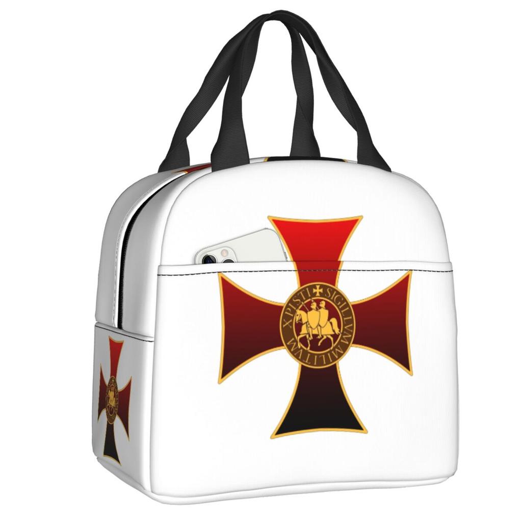 Templar Knight Jerusalem Cross Seal Medieval Warrior Symbol Thermal Insulated Lunch Bag Women Resuable Lunch Tote Food Box