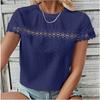 Women's Spring/summer V-neck Lace Patchwork Loose Casual Perforated T-shirt