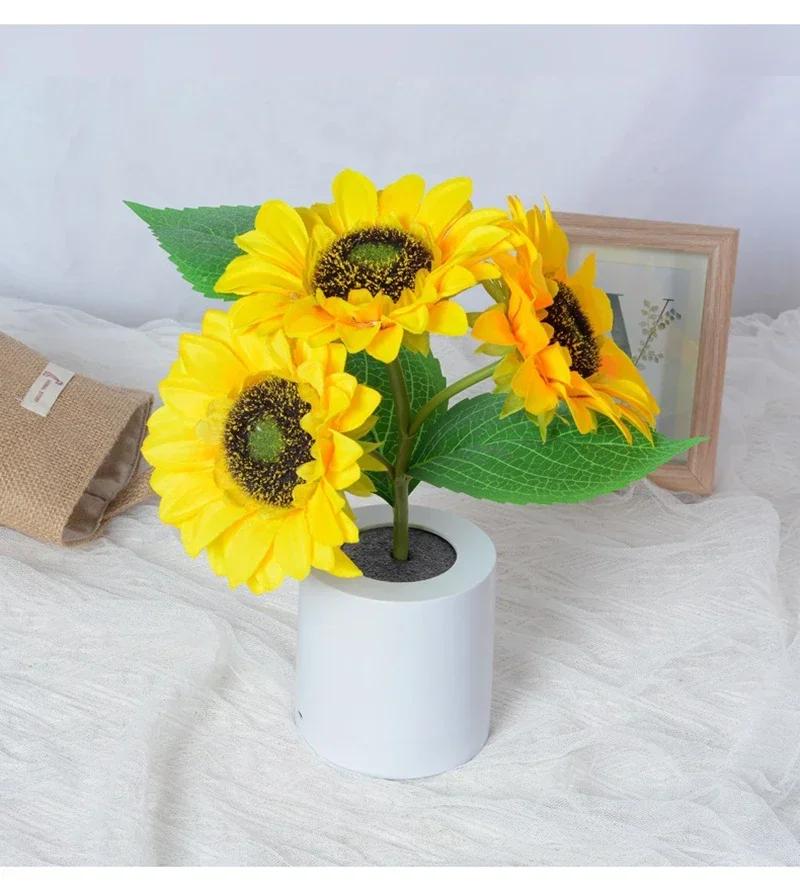 

Sunflower Night Light LED Artificial Sunflowers Rechargeable Bedroom Desktop Decoration Balcony Living Room Decor Birthday Gift теплый белый
