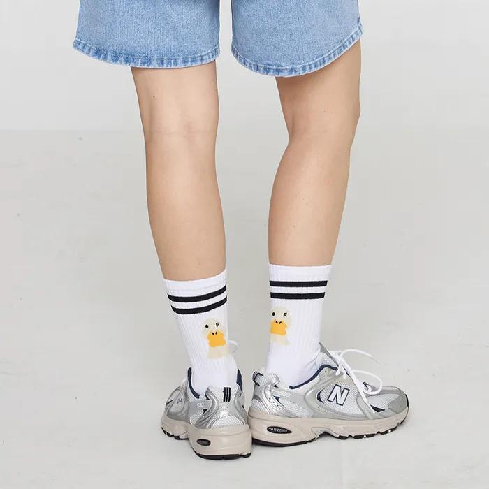 [UNISEX] Duck Face Logo Socks 1 Pack_White