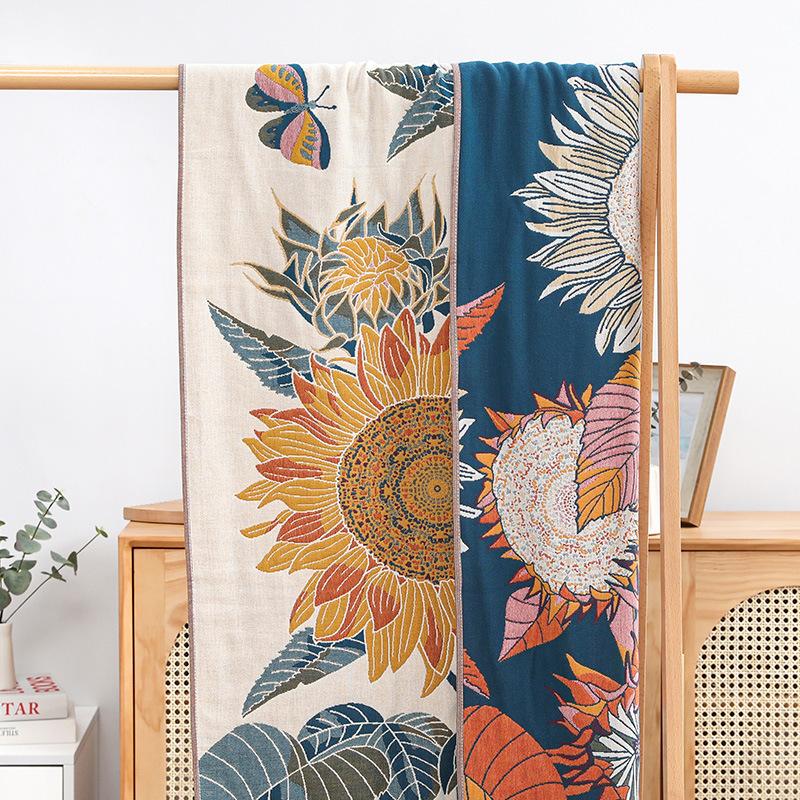 80x160cm Sunflower Bath Towel Five-layer Pure Cotton Gauze Large Towel Absorbent Quick-drying All Seasons Bathroom Wrap The Body