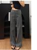 Women's Dark Blue High Waist Wide Leg Sweatpants - Summer 2025 Collection: Slimming, Petite, Straight Leg, Spring/Autumn.