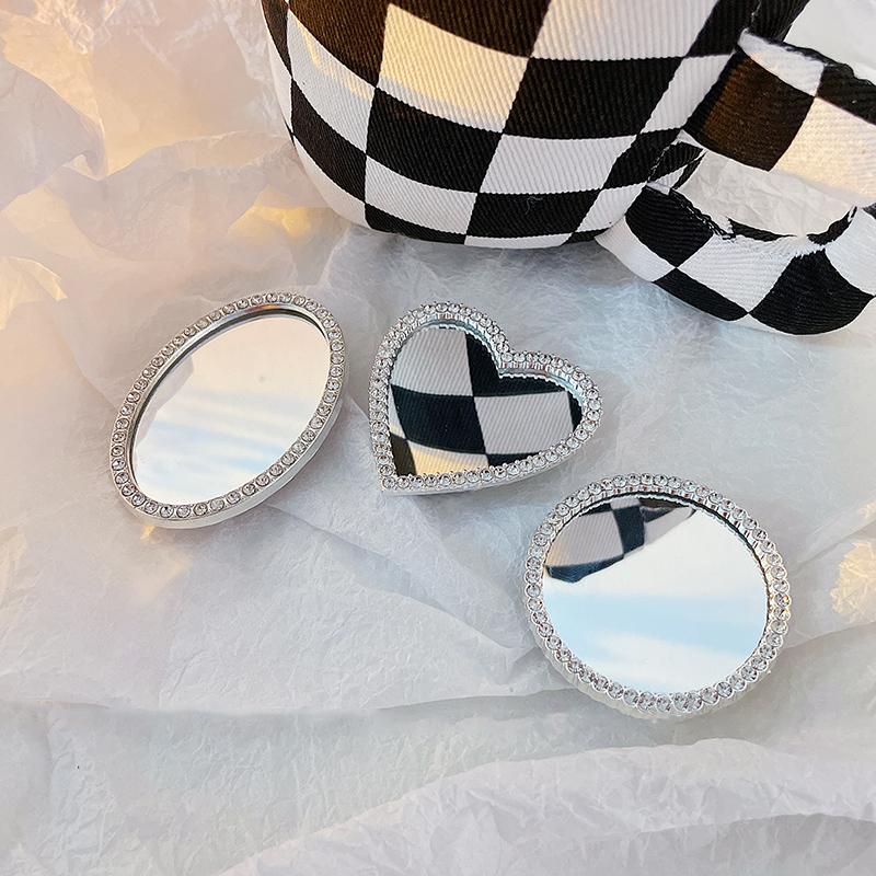 INS Korean Cute 3D Diamonds Love Heart Make Up Mirror Griptok Bracket For iPhone 14Pro Phone Holder Ring Support Stand Grip Tok