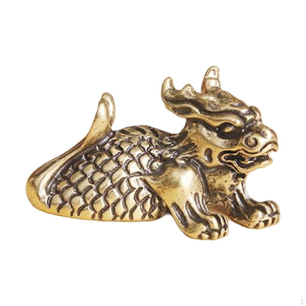 Antique Brass Kylin Figurine, Miniature Sculpture for Elegant Interior Design