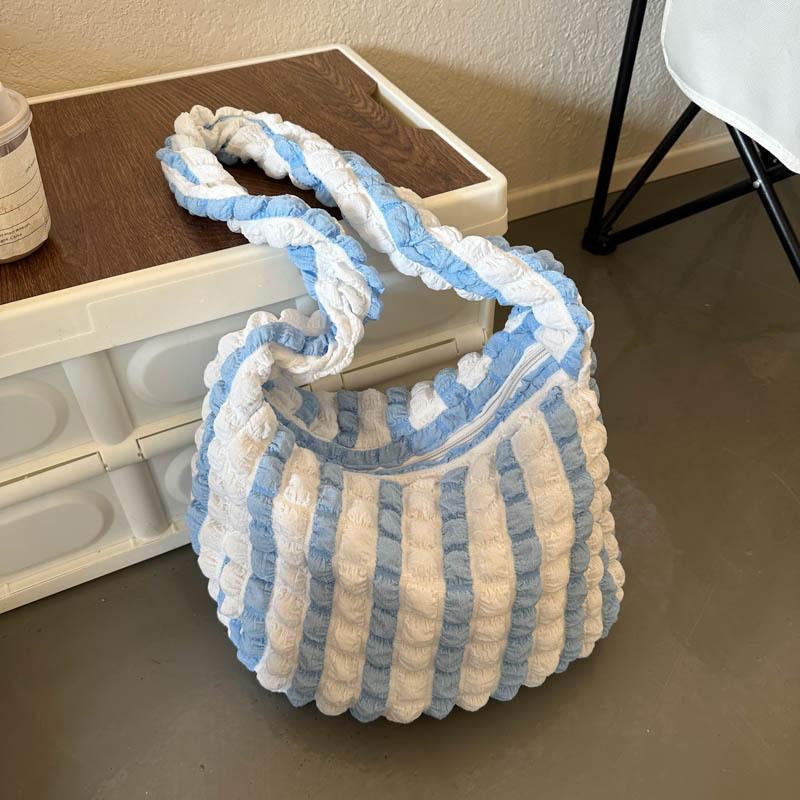 

Вафельная клетчатая сумка-тоут с пузырьками, маленькая, свежая, плиссированная, женская, вертикальные полосы, простая, вместительная, косая сумка через плечо Backpack синий