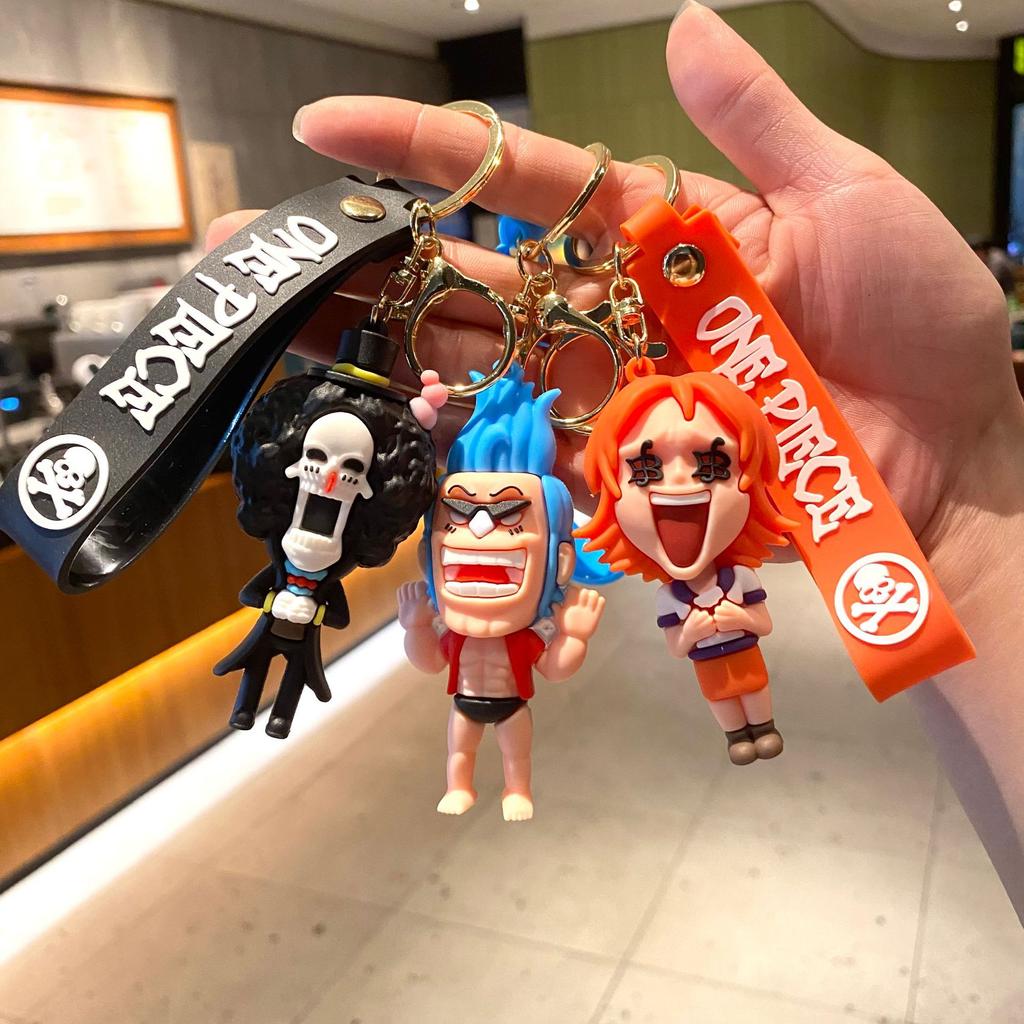 Perfect New Cartoon One Piece Key Chain Luffy Zoro Nami Usopp Chopper Robin Franky Brook Jinbe Children's Student Model Doll Bag Pendant