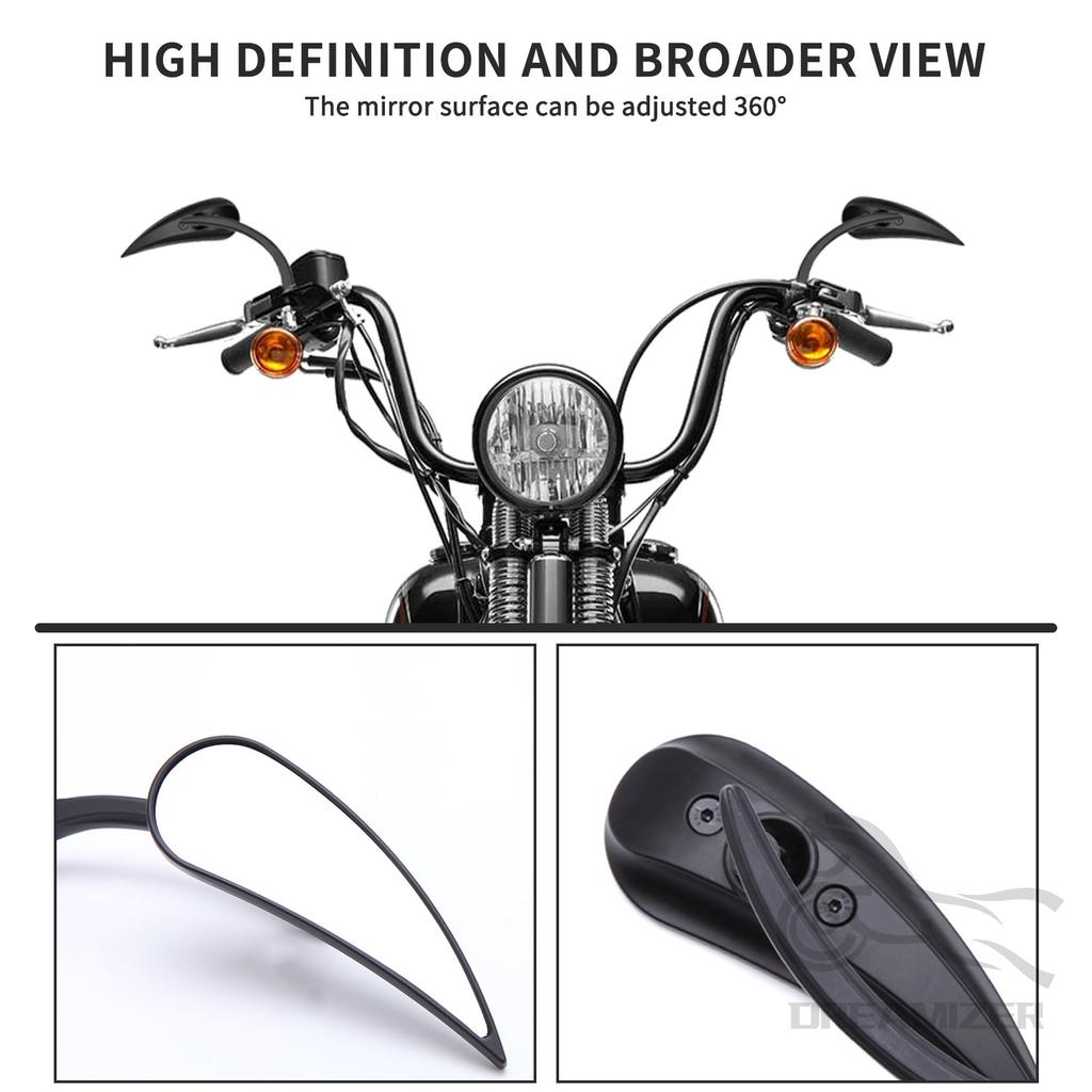2PCS černá motocyklová zadní zpětná zrcátka pro motocykl Harley Cruiser Bobber Chopper Dyna Softail