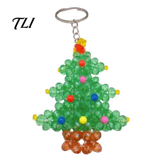 DIY Holiday Ornament Kit Christmas Tree Keychain, Faux Crystal Beaded Xmas Pendant, Creative Festive Making 3D Key Ring Charm Accessory for Home Decor