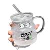 Creative Glass Straw Cup Large Capacity 550ml Cartoon Water Cup Beverage Coffee Cup with Handle Print Cup