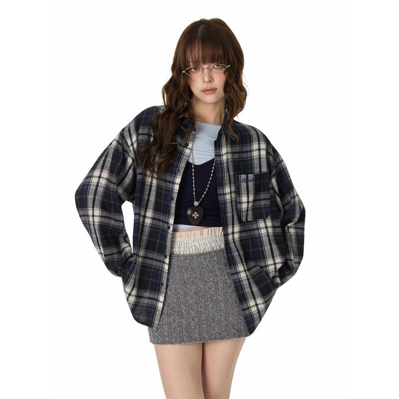 GROUND ZERO Unisex Plaid Color-Block Long Sleeve Shirt
