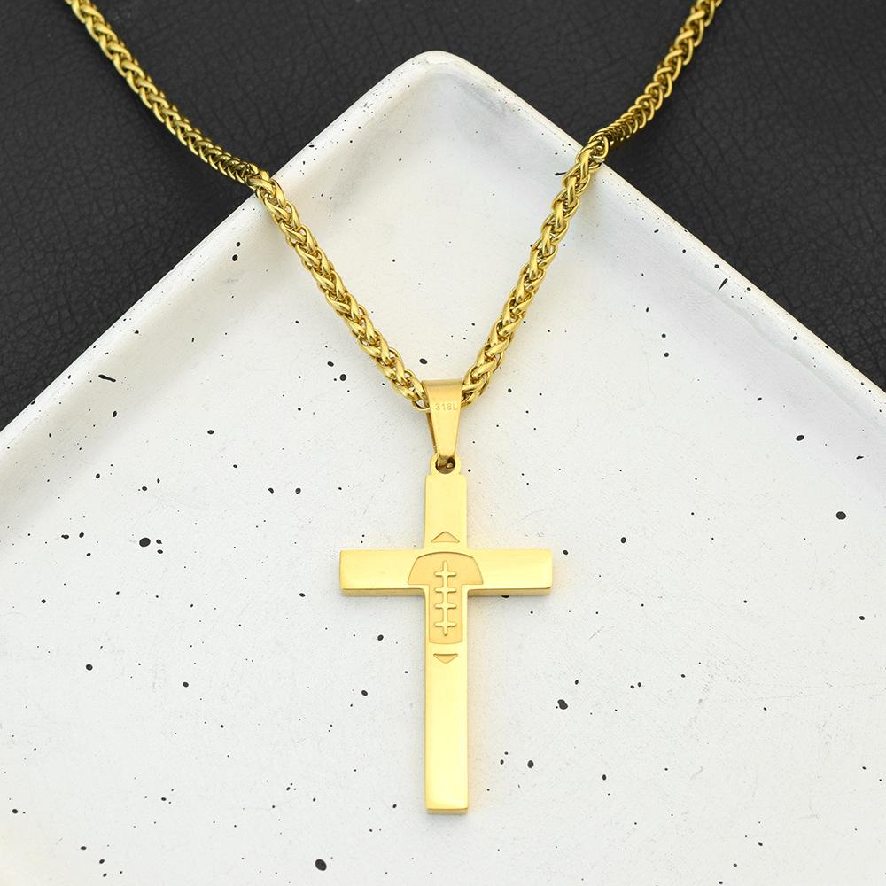 American Football Cross Pendant Necklace Trendy Hip Hop Niche Vacuum Intracranial Plating Does Not Fade