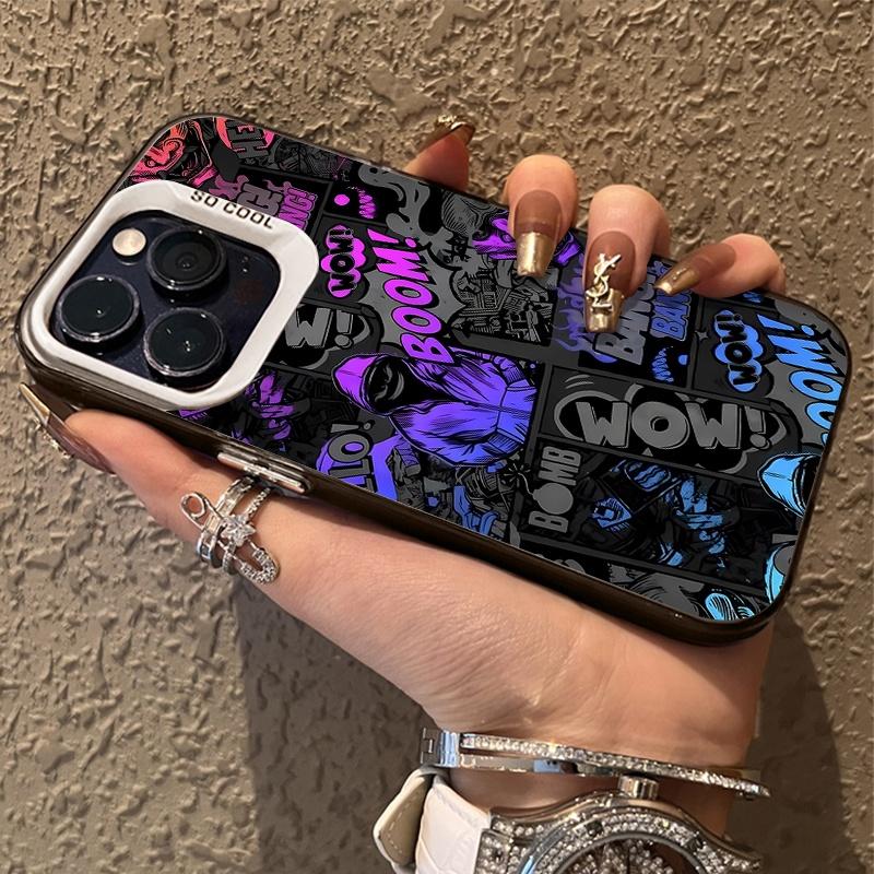 Fashion Graffiti Black Comic Style Phone Case For iPhone 17 16 15 14 13 12 11 Pro Max Mini 7 8 Plus XR XS Max Shockproof Cover
