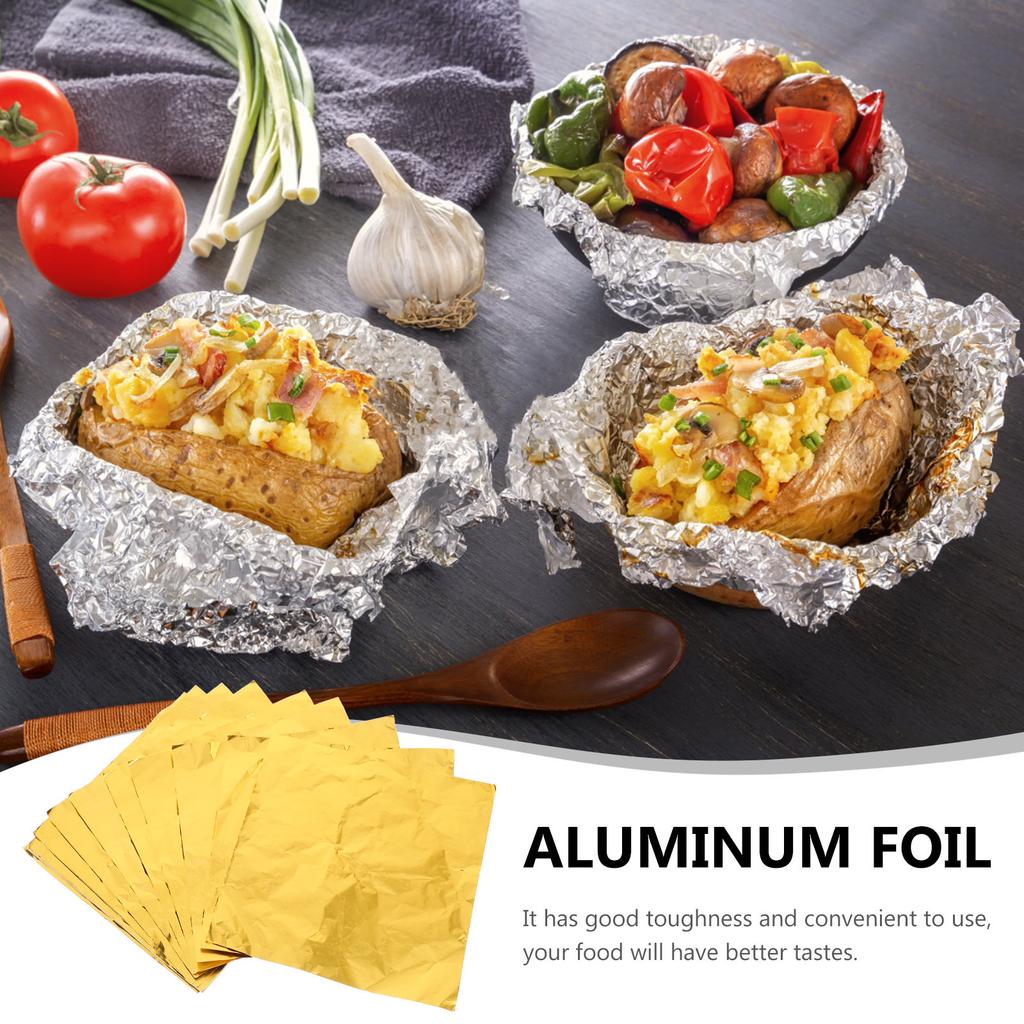 100Pcs Food Packaging Aluminum Foil Heavy Duty Non-Stick Grilling Material for Bbq Baking Cooking Freezer Safe Tin Foil Paper