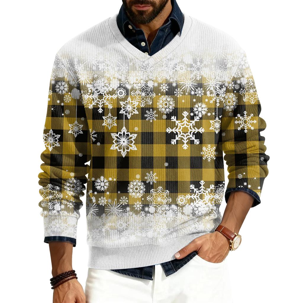 Pánský pulovr s V-výstřihem, s dlouhým rukávem, žebrovaný úplet