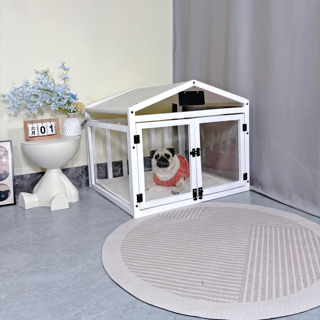 Solid Wood Transparent Kennel Small Dog Enclosure Luxury Pet Villa House Indoor-outdoor Dog House Crate Waterproof Pet Products