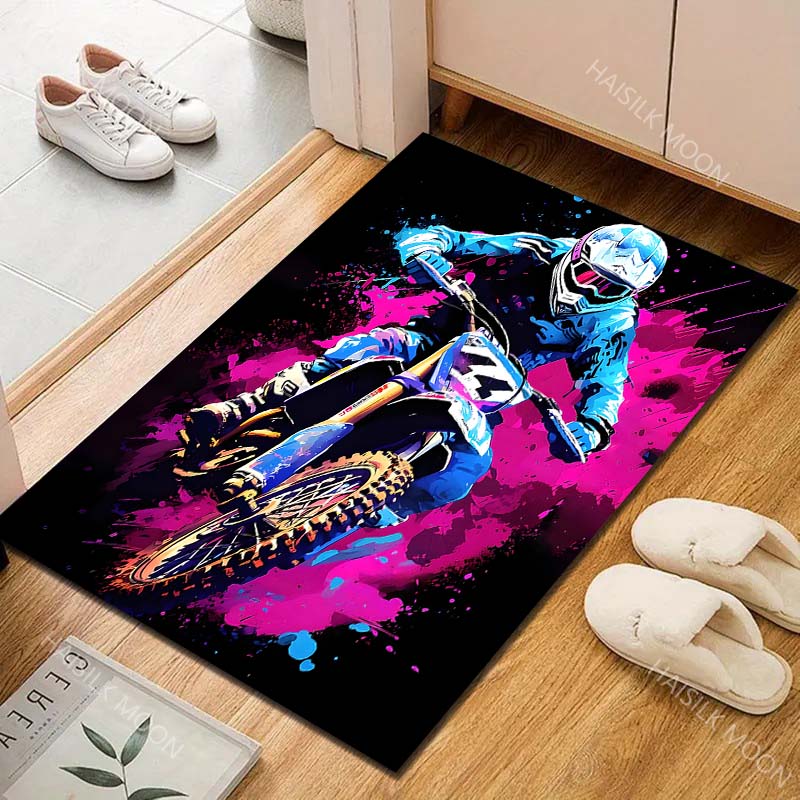 1PC Motocross jump neon paint splashes Carpet for Living Room Bedroom Sofa Home Decor Rus Non-slip Floor Mat Luxury Gift