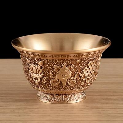 Engraving Buddhism Bowl Handicraft 8.7 CM Bronze Eight Auspicious Tibetan Holy Water Cup Tantric Bowl Altars Indoor Decorative