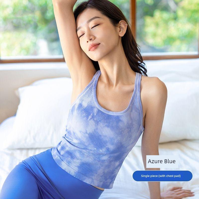 

Tie-Dyed Classy I-Shaped Vest for Women 2024 Summer New Arrival with Chest Pad Workout Top Running Training Yoga Vest Azure Blue M (45.00kg -50.00kg)