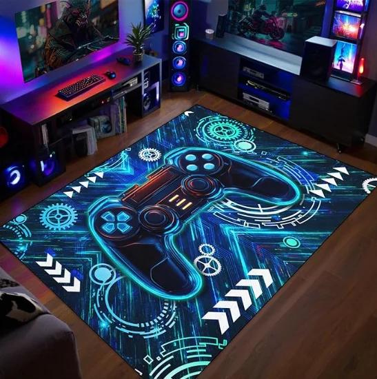 VIKAMA Blauw Gaming Vloerkleed, Antislip Zacht Vloerkleed, Decoratiekleed met Videogame Thema voor Gamer Slaapkamer, Speelkamer & Woonkamer