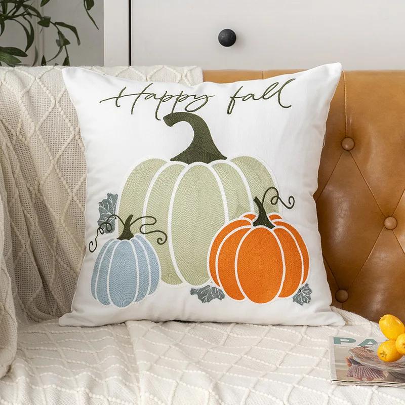 Halloween Plush Cushion Cover Embroidered Halloween Pumpkin Cushion Cover Halloween Decorative Sofa Cushion Covers
