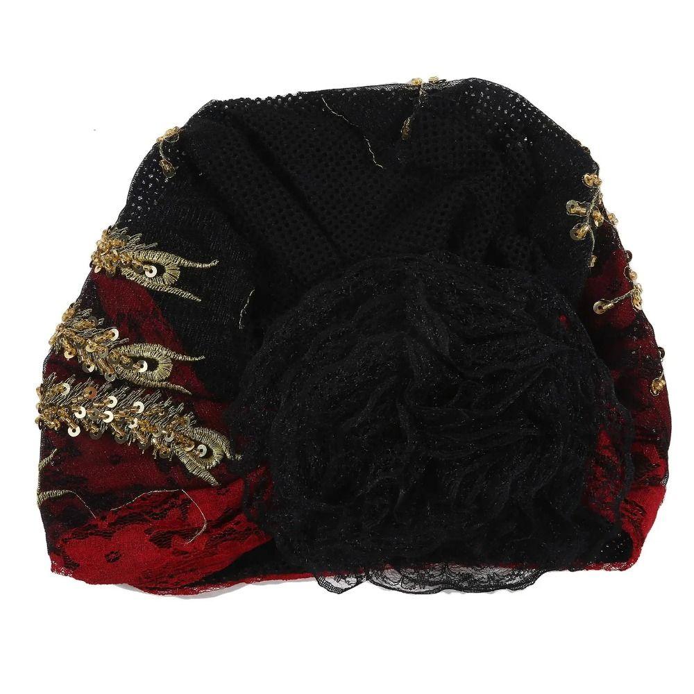 Turban Cap Floral Lace Caps Embroidery Beanie Hair Cover Cap Women Headscarf  Lady Female