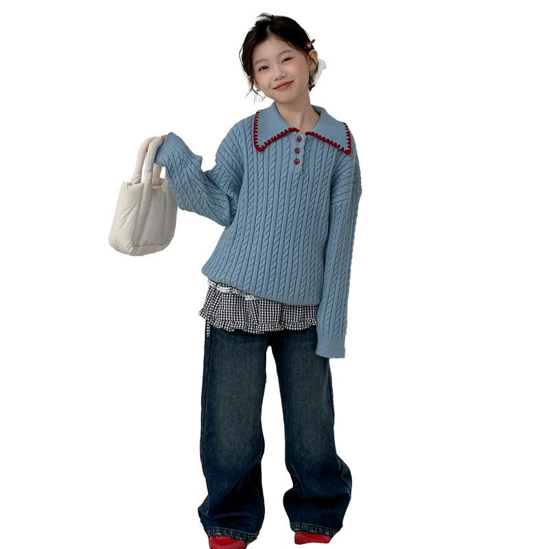 Mädchen 2025 Fleecegefüttertes Pullover- & Jeans-Set - Stilvolles Herbst-/Winter-Outfit für große Kinder