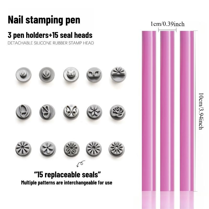 18-Piece Professional Nail Art Stamping Pen Set Interchangeable Tip Patterns Home DIY Manicure Nail Salon 18 pieces of coarse pole