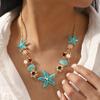 Summer Bohemian Wind Oil Drip Starfish Shell Necklace Beach Vacation Wind Diamond Pearl Collarbone Chain