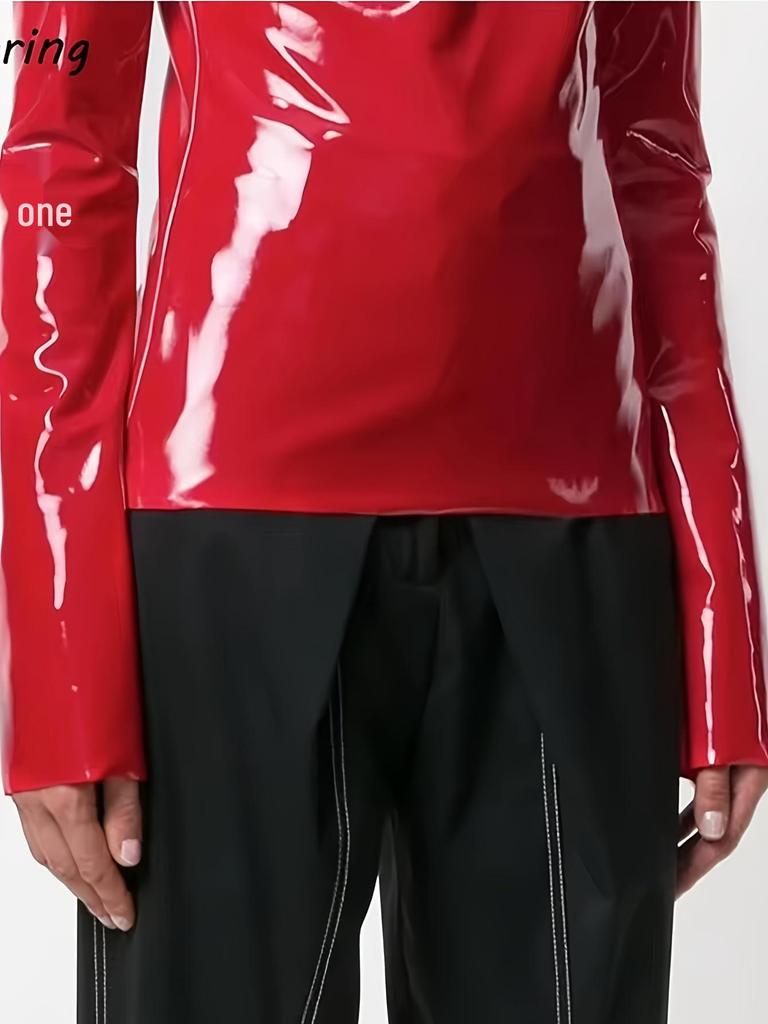 Women's European & American Mirror Leather Nightclub Zipper T-Shirt