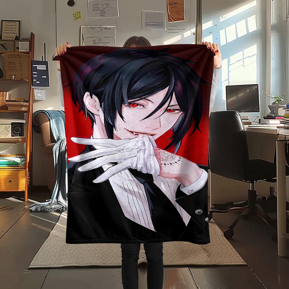 1PC Black Butler Print Flannel Blanket, High quality All Seasons, Home Decor, Warmth and Comfort, Perfect for Christmas Gifts
