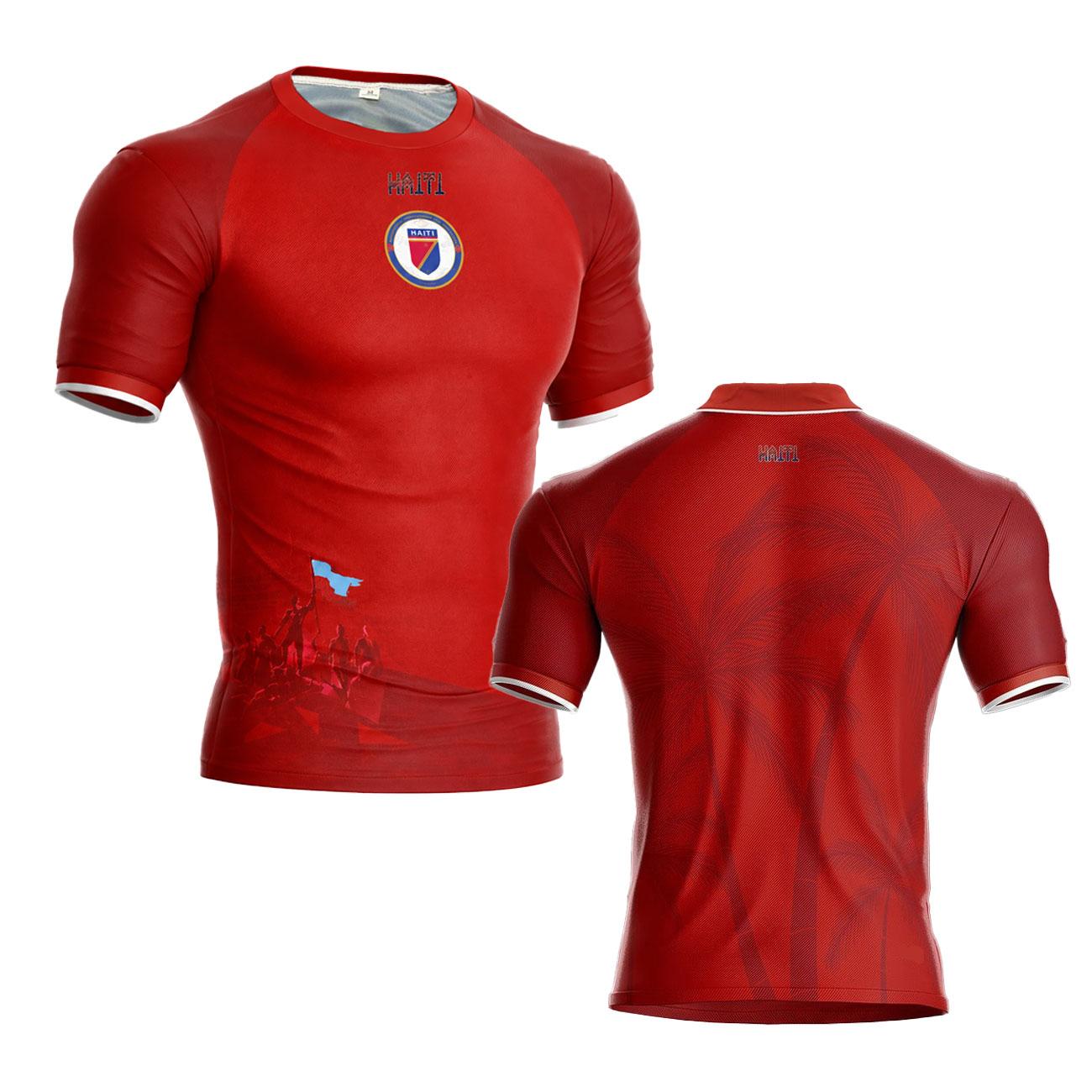 MDHAO xin nan zhuang  3D txu 2026 Ha&iuml;ti Voetbal Stijl Shirt Korte Mouw Sport T-shirt Sportschool Training Workout Atletisch Fitness Sneldrogend Sportkleding XS