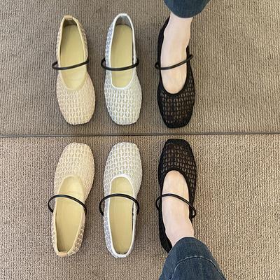 Square Head Hollow Woven Word with Versatile Soft Surface Single Shoes Women's Mesh Sandals Hollow