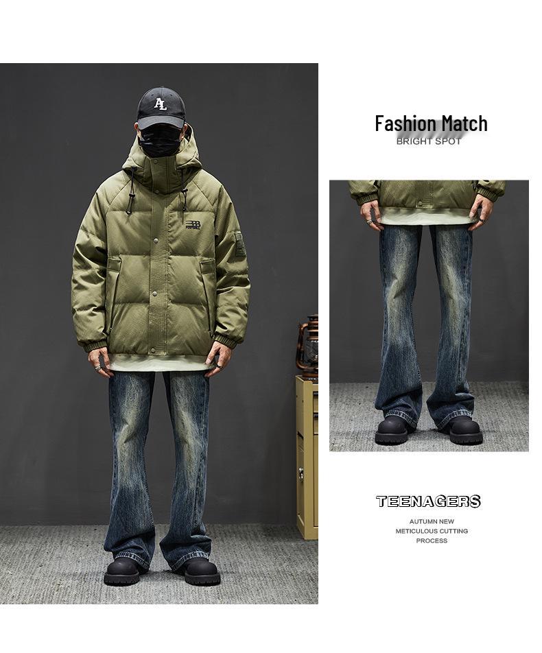 Men's High-End White Duck Down Jacket - Thick, Warm, Loose Fit with Hood