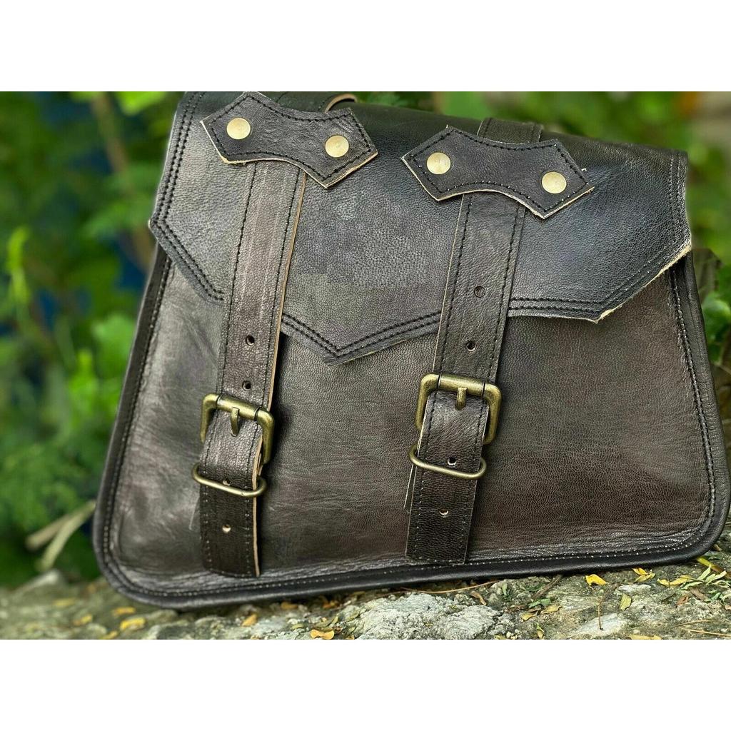 Bags Black Saddle Pouch Bags Tool Side Luggage Leather Motorcycle Combo Pair 2