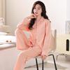 Pajamas With Chest Pads, Women'S Spring And Autumn Pure Cotton Long-Sleeved Trousers, Lapel Cardigan, Loungewear Suit That Can Be Worn Outside