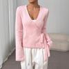 Women's Elegant Tie-Up Knit Long-Sleeve Top for Autumn/Winter