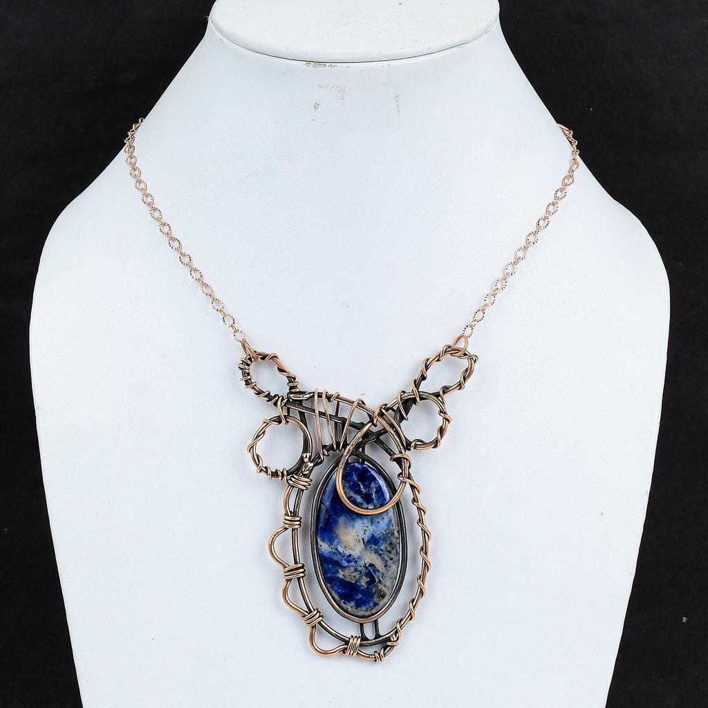 Sodalite Necklace Copper Wire Wrapped Jewelry Gemstone Adjustable Necklace Handmade Jewelry Copper Necklace For Gifts Wire Wrapping Necklace