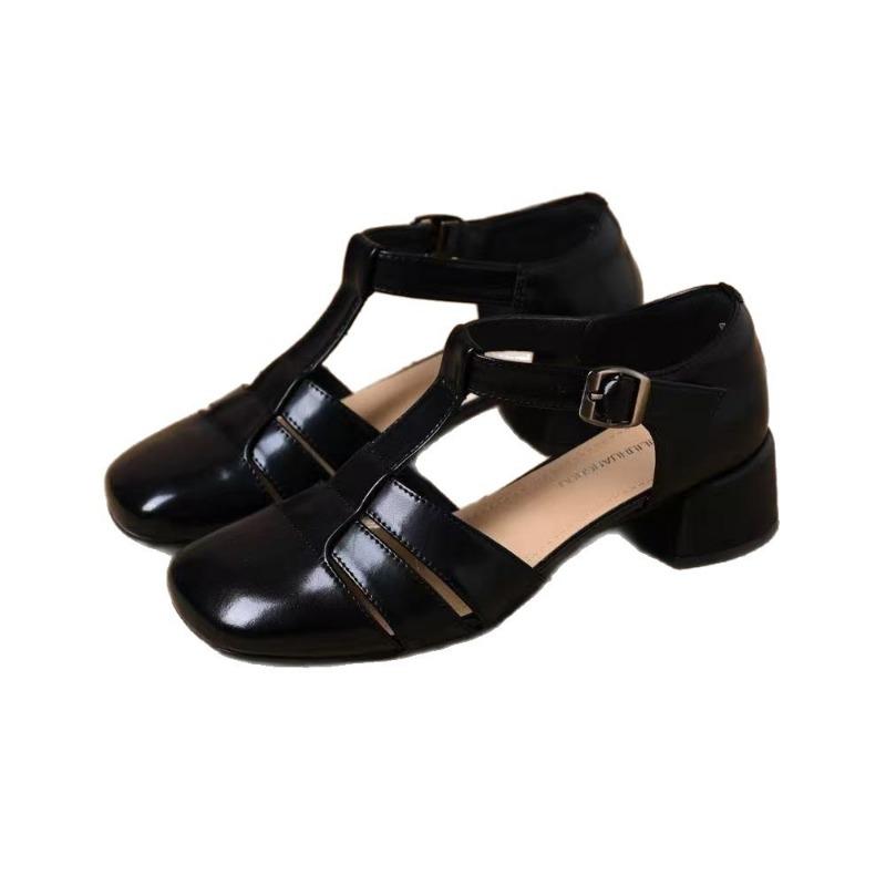 Comfortable Bag Head Sandals Women's Summer Hollow Retro Hollow Shoes One Word with Versatile Thick Heel Sandals
