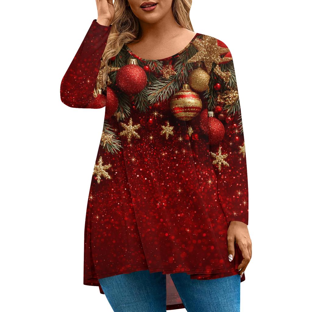 Women's Fashionable Casual Long Sleeved Plus Size  Print Top Plus Size Floral Print Top