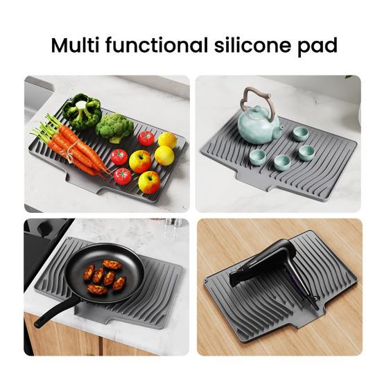 Silicone Drain Mat Heat-Resistant Sloped Design Rectangular Shape Kitchen Mat Nordic Style Dish Drying Mat