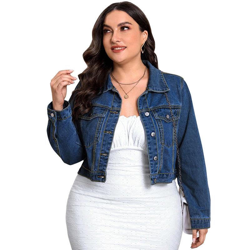 Plus Size Women's Retro Denim Jacket - Versatile European and American Style