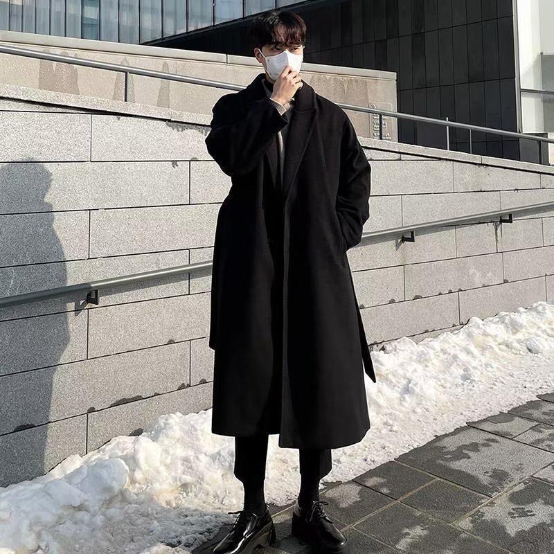 Giacca a vento da uomo di media lunghezza in stile coreano, Primavera/Autunno, Cappotto al ginocchio in lana britannica, Capospalla largo e alla moda
