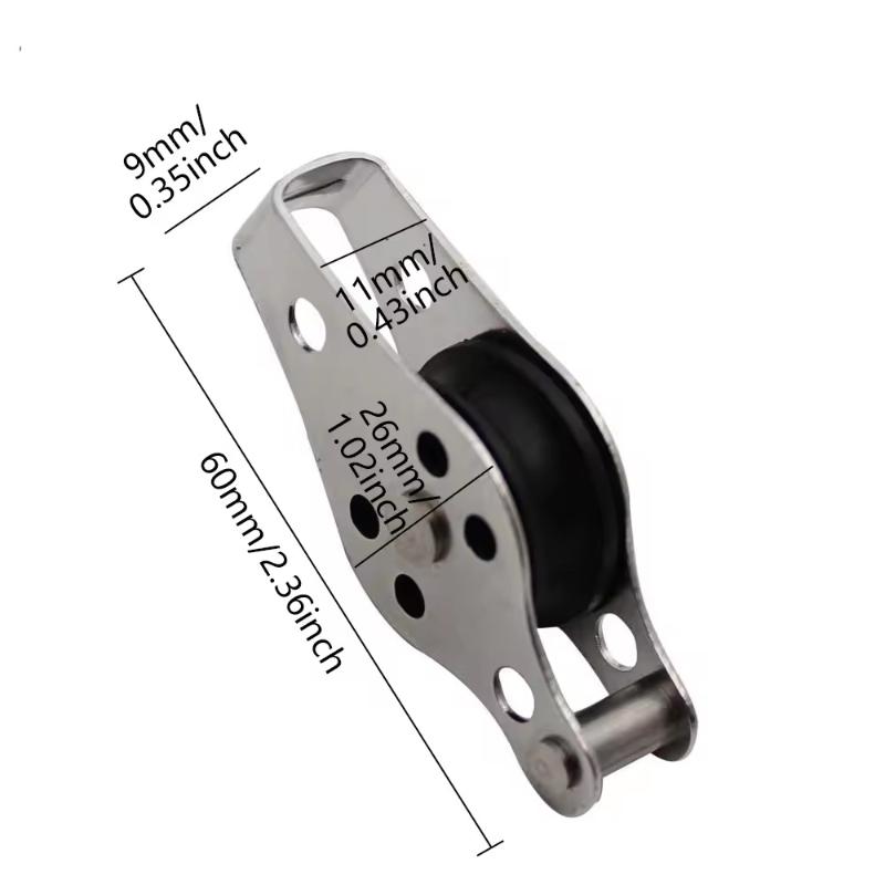 1Pcs 60Mm Blocks Rope Pulley 304/316 Stainless Steel 608 Pulley Nylon Sheave Single Lashing Eye For 2Mm To 8Mm Rope