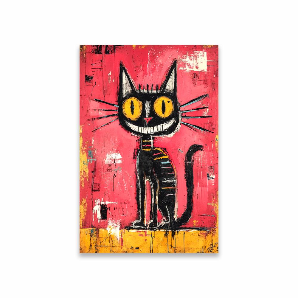 Cool Cats Canvas Painting Colorful Graffiti Mid-Century Modern Cat Wall Art Poster Decor Abstract Blue And Yellow Cat Room Decor