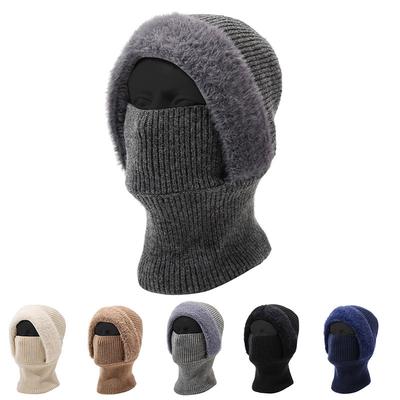 Winter Hat Men Women Velvet Thick Warm Knitted Hat Outdoor Solid Color Hat Scarf Integrated Hat