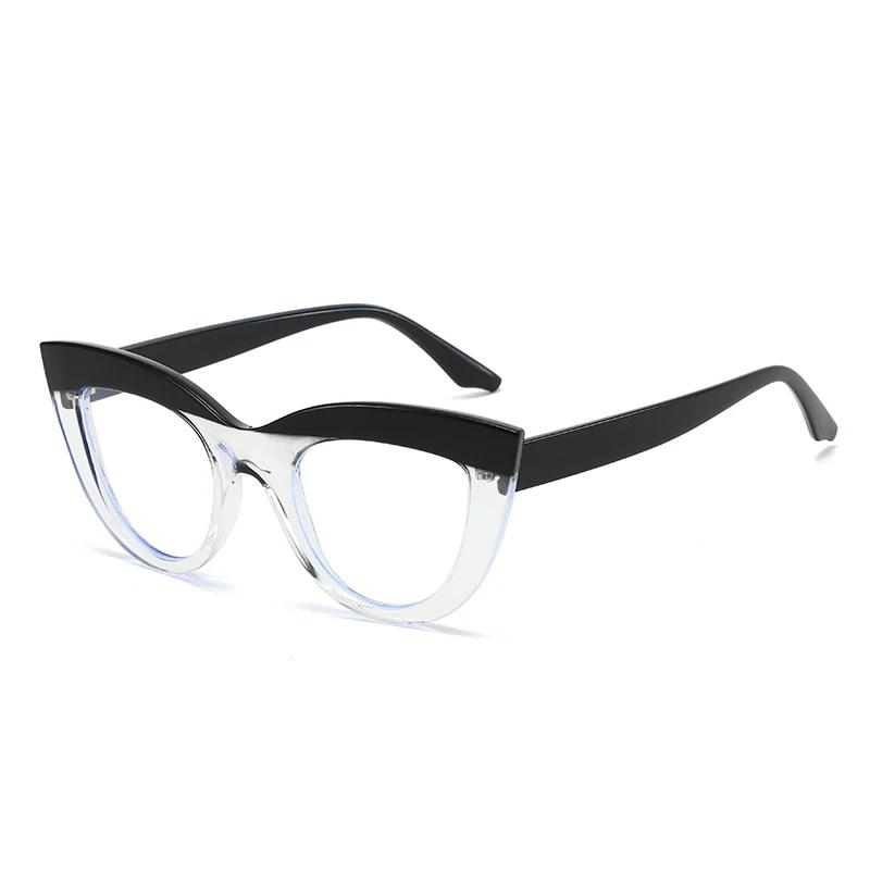 Fashion European Cat Eye Reading Glasses New Design Color Blocked Large Frame Presbyopia Glasses for Women Men Anti Blue Light