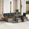 vidaXL 10-Piece Garden Sofa Set with Grey Cushions Poly Rattan Acacia, Garden Dining Set 3362903