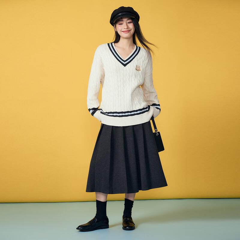 Basic House Women's Embroidered V-Neck Pullover Sweater